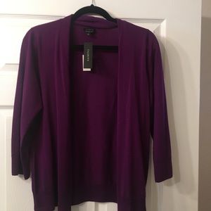 Purple cardigan with gold buttons